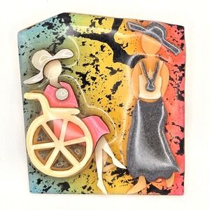 Woman Pins by Lucinda Two Women Wheelchair Inclusion Mixed Media Art Brooch Pin